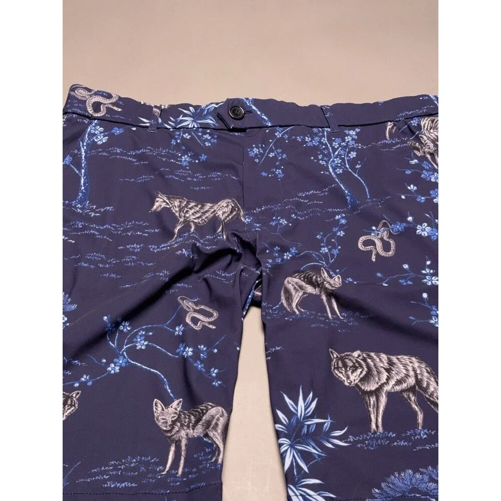 Greyson Shorts Mens 33 Blue Animal Print Wolf Snake Golf Stretch Lightweight